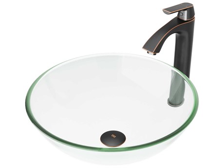 Vigo Crystalline Iridescent 17" Round Vessel Bathroom Sink with Antique Rubbed Bronze 1-Lever Linus Faucet and Drain