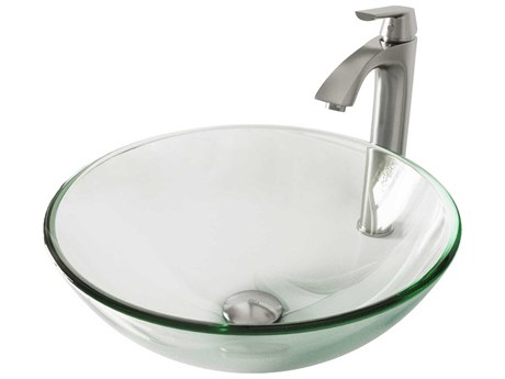 Vigo Crystalline Iridescent 17" Round Vessel Bathroom Sink with Brushed Nickel 1-Lever Linus Faucet and Drain
