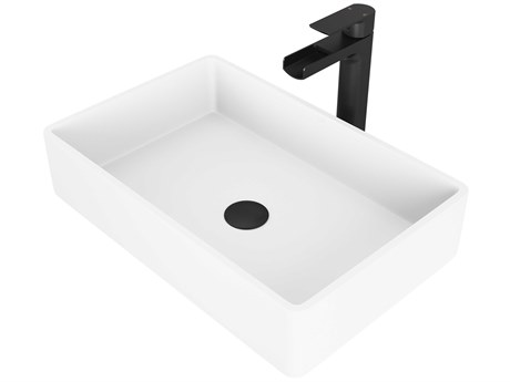 Vigo Magnolia Matte White 21" Rectangular Vessel Bathroom Sink with Matte Black 1-Lever Amada Faucet and Drain