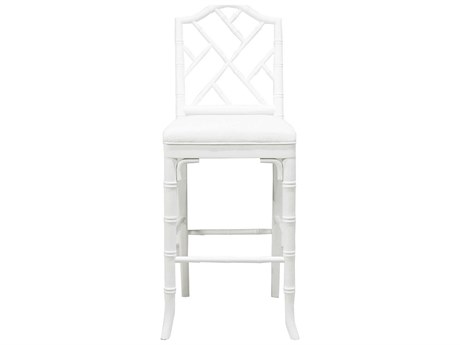 Worlds Away Upholstered Hardwood White Linen Matte Lacquer Counter Stool