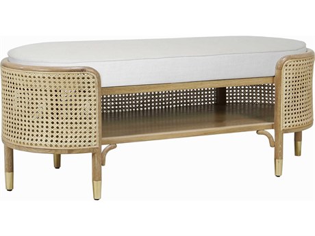 Worlds Away Cerused Oak Brown Upholstered Accent Bench
