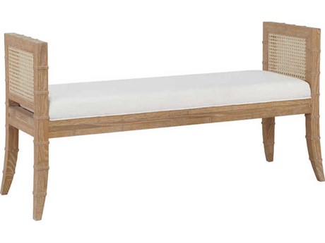 Worlds Away Cerused Oak White Upholstered Accent Bench