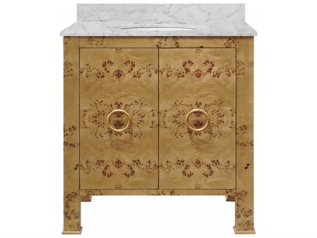 Worlds Away White Carrara Marble / Natural Burl Wood Vanity