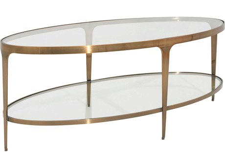 Worlds Away Oval Glass Antique Brass Coffee Table