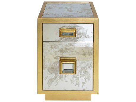 Worlds Away Rectangular Gold Leaf Antique Mirror End Table