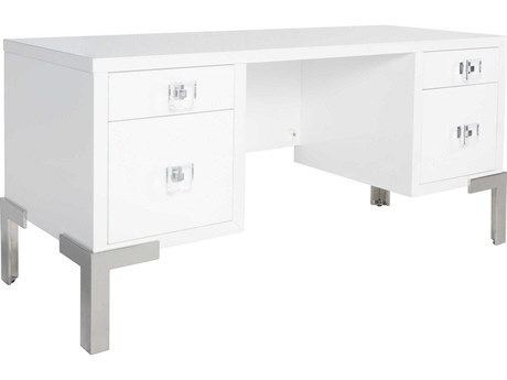 Worlds Away Polished Nickel Matte White Lacquer Hardwood Secretary Desk