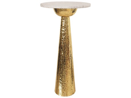 Worlds Away Round Marble Brass White End Table