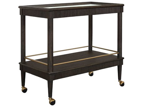 Worlds Away Glass Brown Espresso Oak Bar Cart