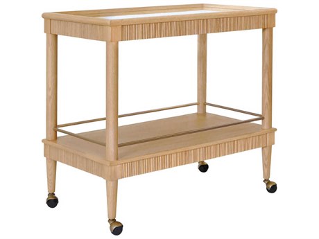 Worlds Away Glass Brown Natural Oak Bar Cart