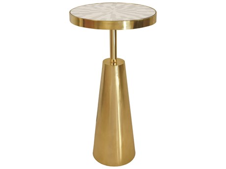 Worlds Away Round Resin Brass Natural Bone End Table