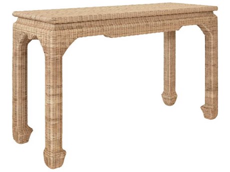 Worlds Away Ming Style Rectangular Rattan Console Table