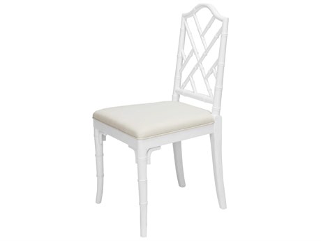Worlds Away Bamboo Wood White Upholstered Side Dining Chair