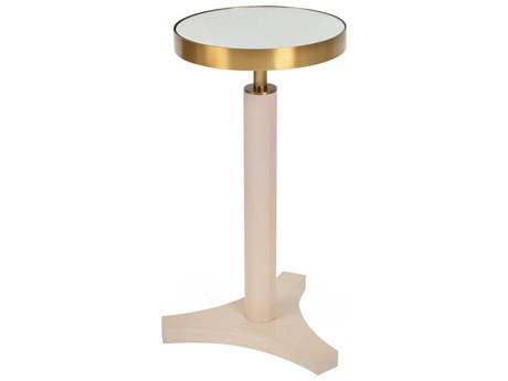Worlds Away Round Mirror Light Cerused Oak End Table