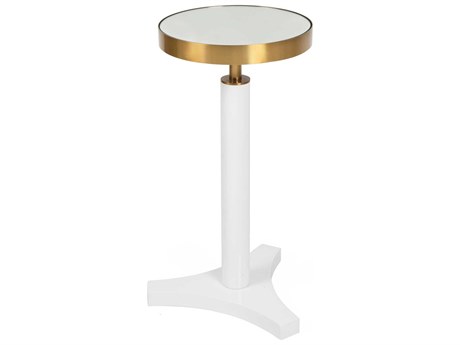 Worlds Away Round Mirror White Lacquer End Table