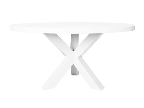 Worlds Away Round Wood Glossy White Lacquer Dining Table