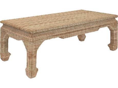 Worlds Away Ming Style Rectangular Natural Rattan Coffee Table