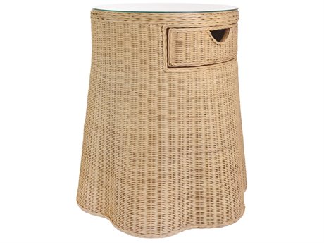 Worlds Away Flared Scalloped Round Glass Natural End Table