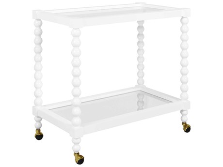 Worlds Away Glass White Lacquer Bar Cart