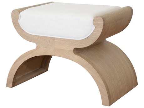 Worlds Away Cerused Oak Beige Upholstered Accent Stool