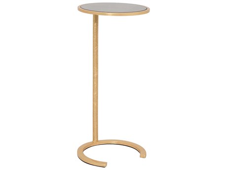 Worlds Away Round Antique Mirror Gold Leaf End Table