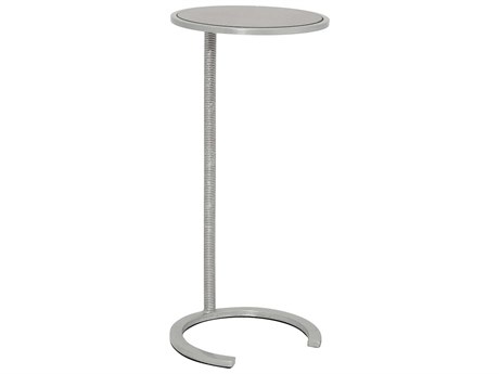 Worlds Away Round Antique Mirror Silver Leaf End Table