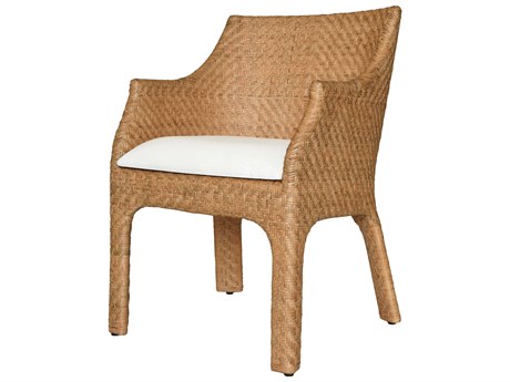 Worlds Away Rattan Natural Upholstered Arm Dining Chair