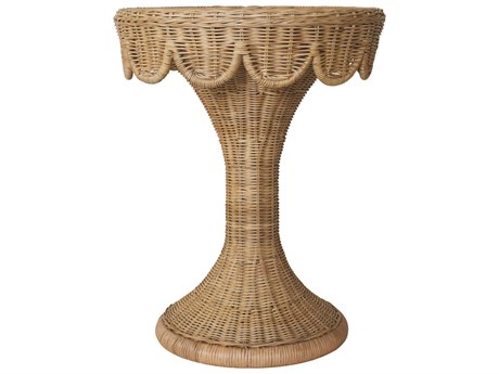 Worlds Away Scallop Edge Round Wicker Natural End Table