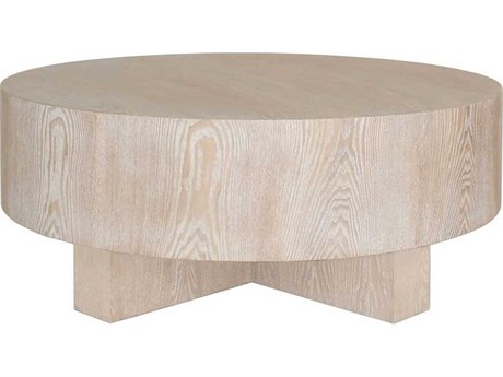 Worlds Away Round Wood Cerused Oak Coffee Table