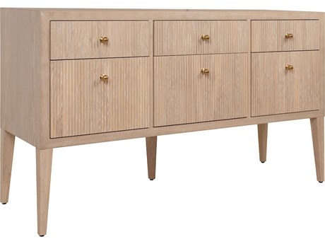 Worlds Away 58" Oak Wood Cerused Brass Sideboard