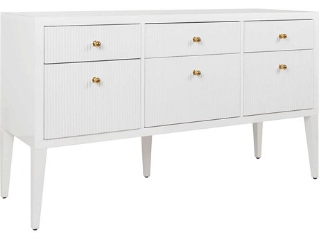Worlds Away 58" Glossy White Lacquer Brass Sideboard
