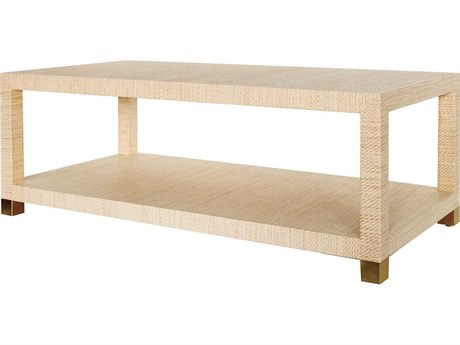 Worlds Away Rectangular Fabric Natural Grasscloth Antique Brass Coffee Table