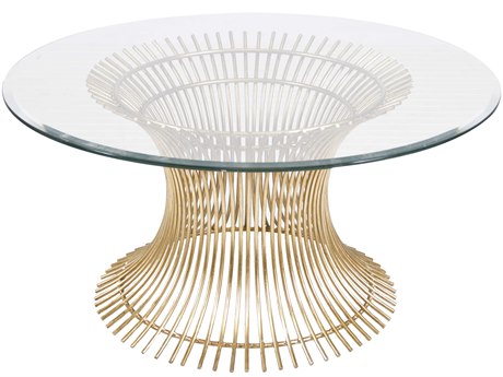 Worlds Away 36" Round Glass Gold Leaf Coffee Table