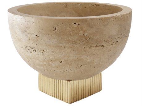 Worlds Away Travertine Marble / Ribbed Brass Bowl