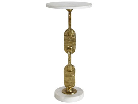 Worlds Away Round Marble Brass White Cigar Table