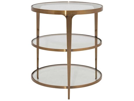 Worlds Away Round Glass Antique Brass End Table