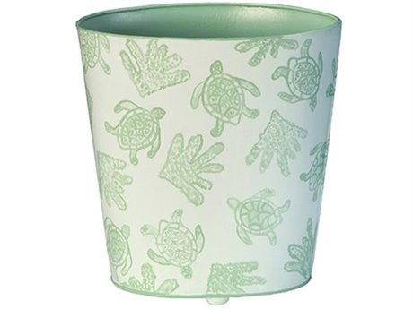 Worlds Away Cream With Mint Green Turtle And Coral Pattern Storage Bin
