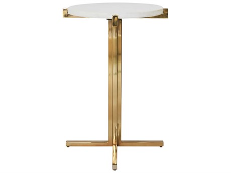 Worlds Away Round Marble Brass White End Table