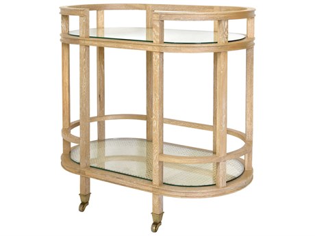 Worlds Away Glass Beige Natural Caning Cerused Oak Bar Cart