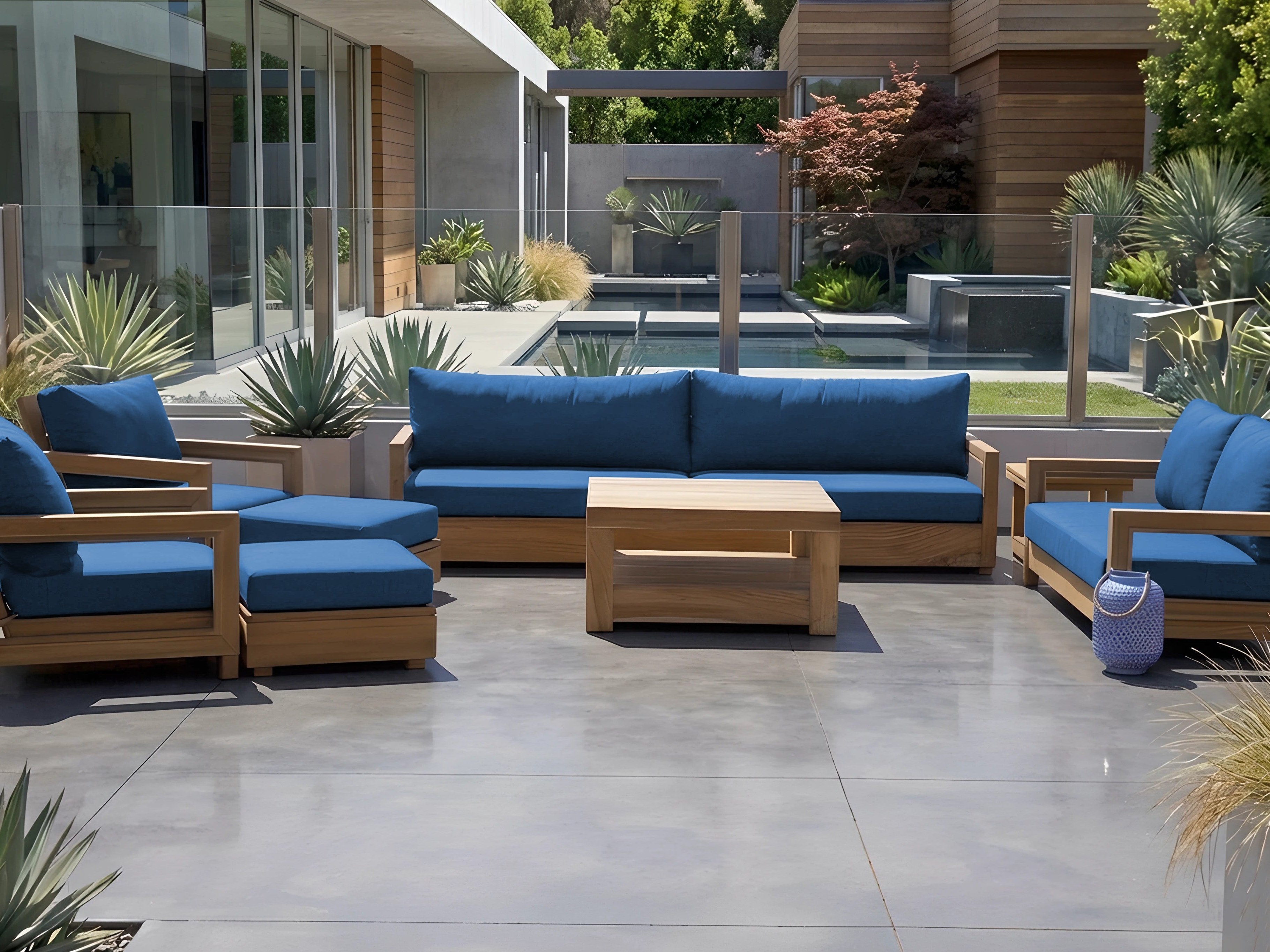 Willow Creek Designs 8 pc Chatsworth Teak Outdoor Deluxe Sofa Deep Seating Set with 36" Coffee Table
