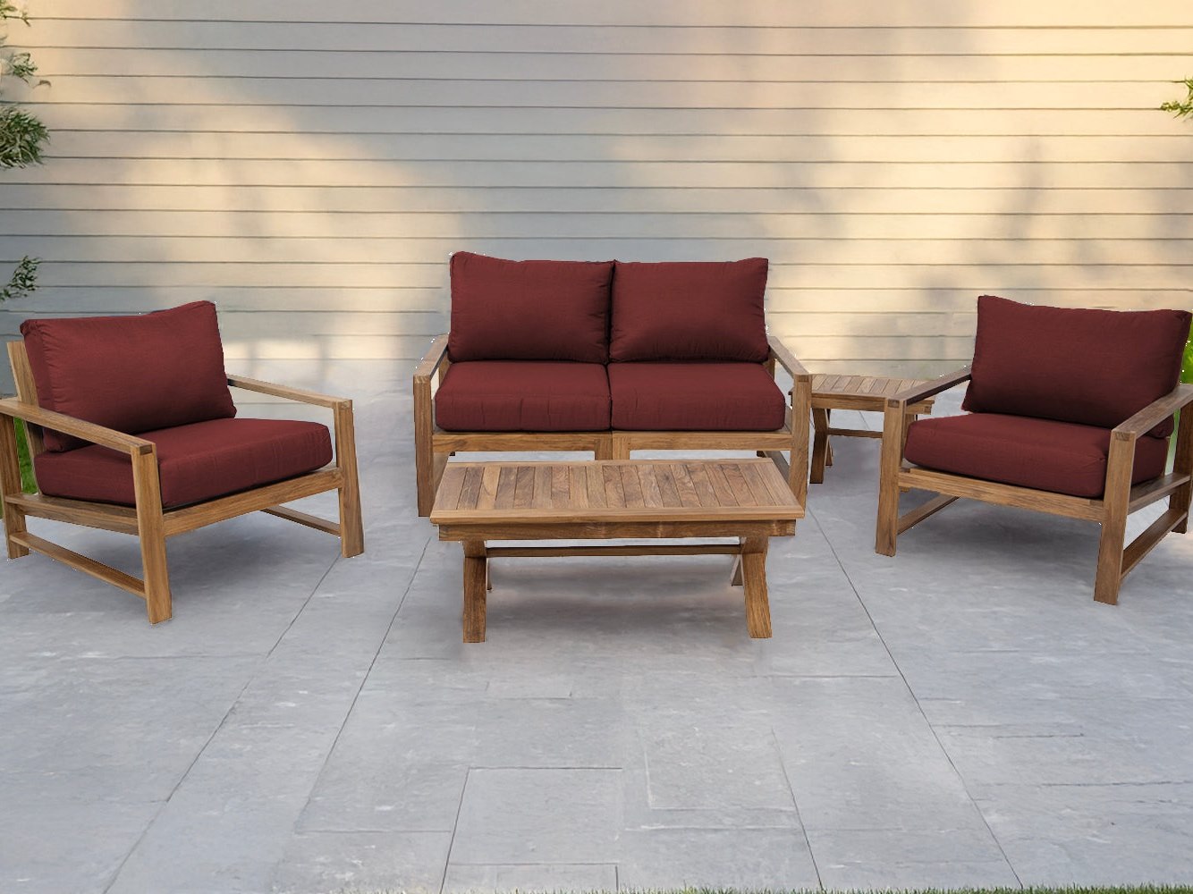 Willow Creek Designs 5 pc Newport Teak Loveseat Seating Group with 42" Coffee Table