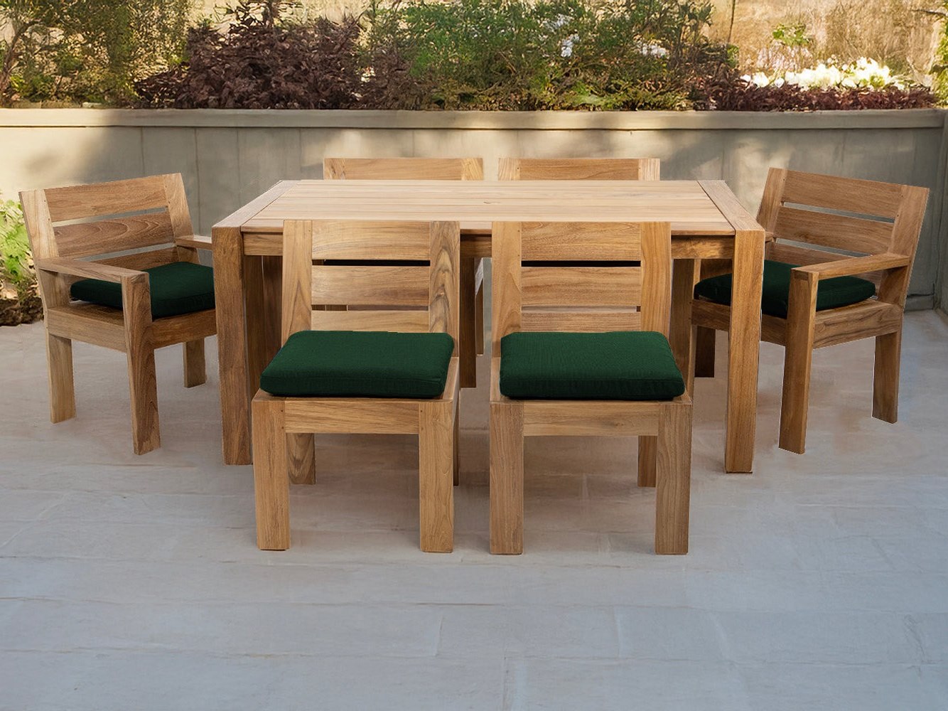Willow Creek Designs 7 pc Pacific Teak Dining Set with 42" x 72" Rectangular Dining Table - 2x Arm 4x Armless