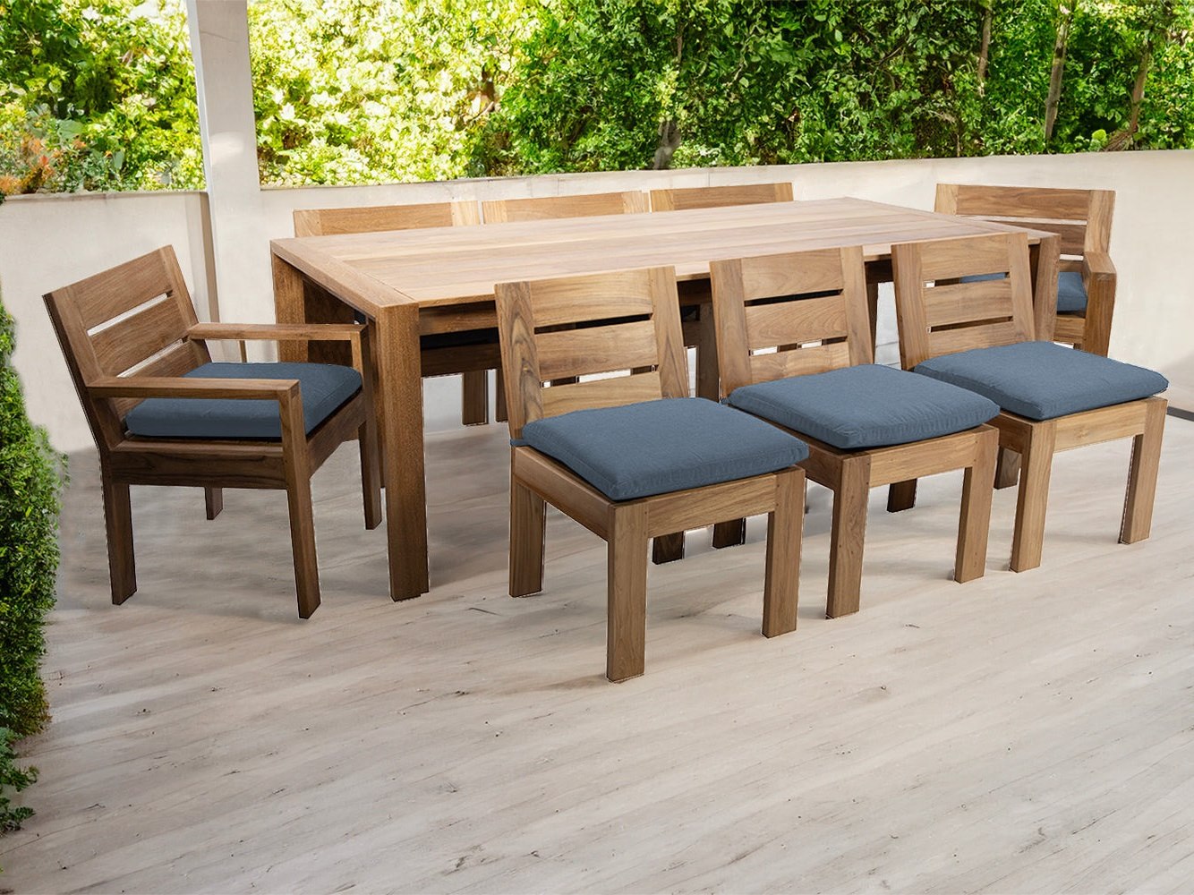 Willow Creek Designs 9 pc Pacific Teak Dining Set with 42" x 108" Rectangular Dining Table