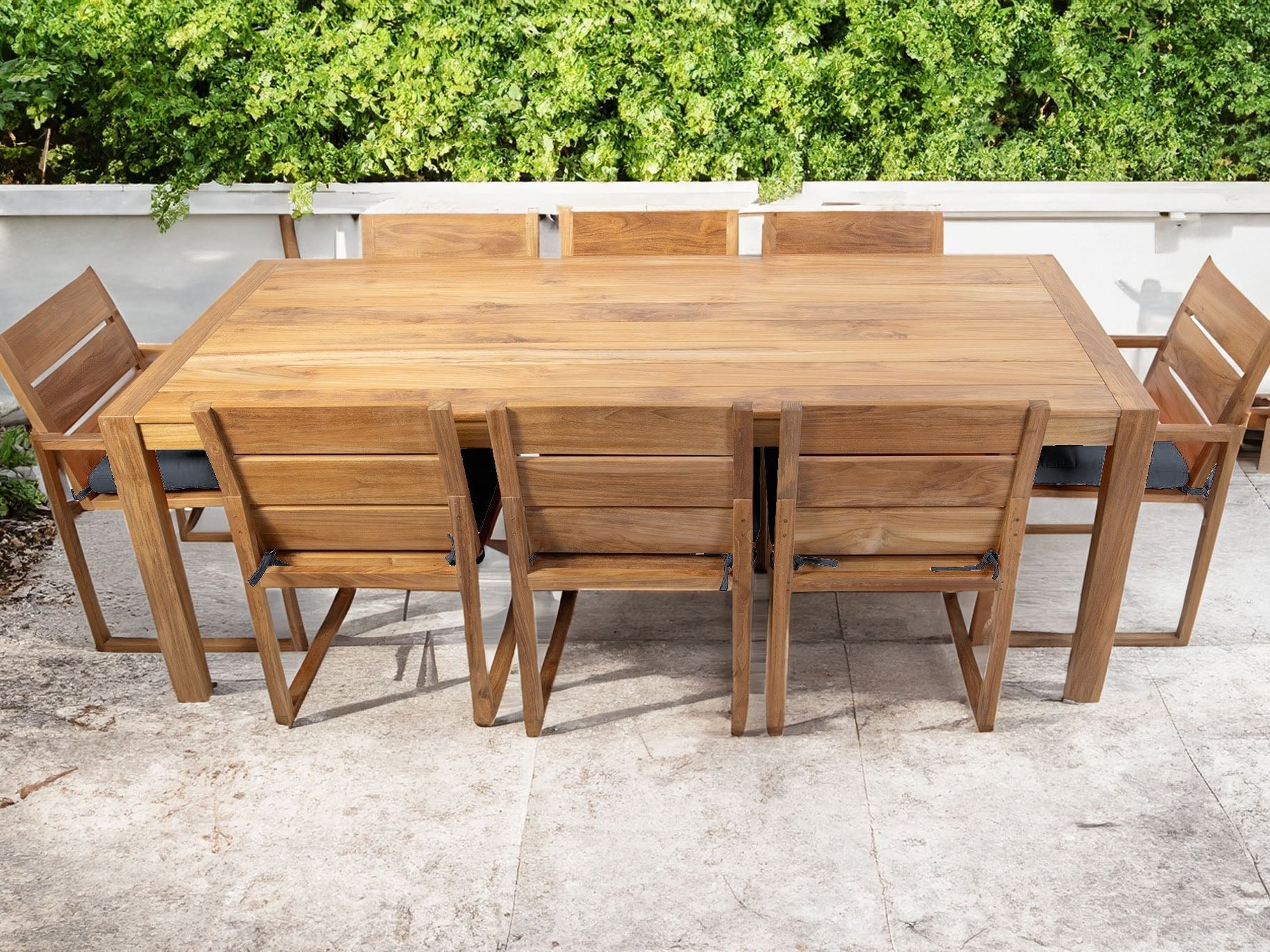 Willow Creek Designs 9 pc Venice Teak Dining Set with 84" Rectangular Dining Table - 2x Arm + 6x Armless