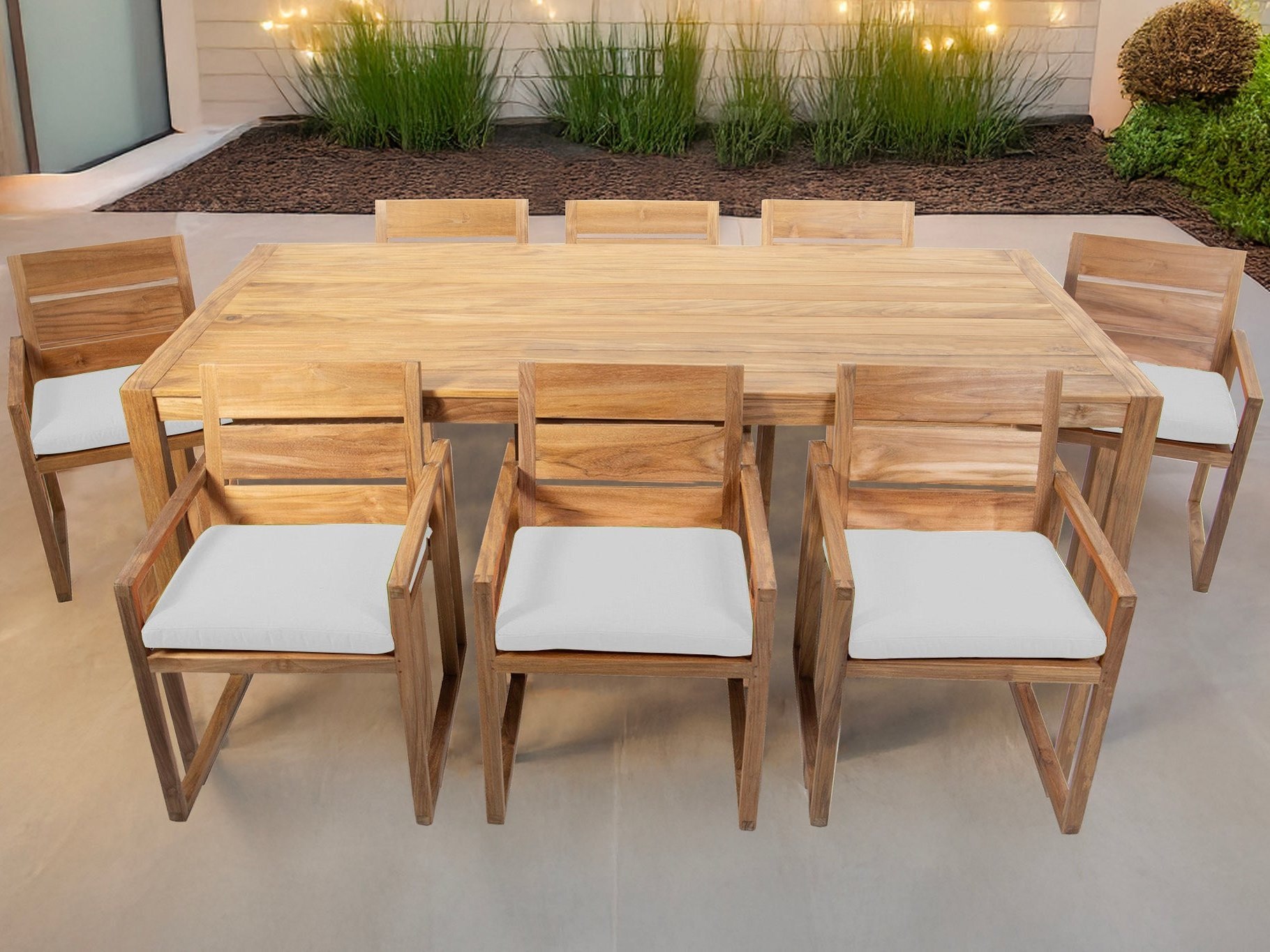 Willow Creek Designs 9 pc Venice Teak Arm Dining Set with 84" Rectangular Dining Table