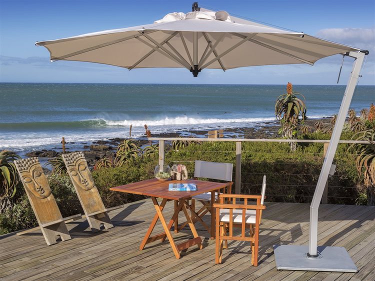 Woodline Shade Solutions Picollo Aluminum Cantilever 10.5 Foot Octagon Crank Lift Outdoor Patio Umbrella