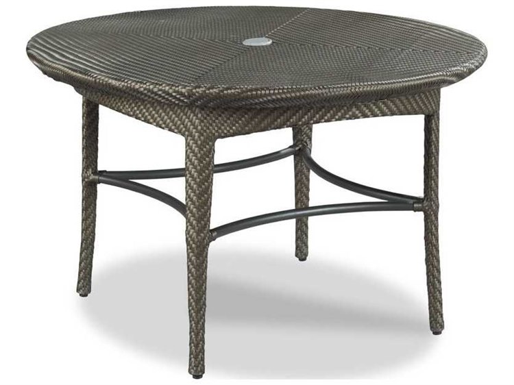 Woodbridge Outdoor Marigot Espresso 48'' Aluminum Wicker Round Umbrella Hole Dining Table