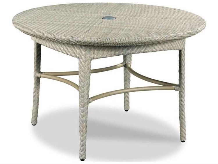 Woodbridge Outdoor Marigot Floral Gray 48'' Aluminum Wicker Round Umbrella Hole Dining Table