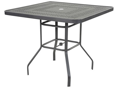 Windward Design Group Mayan Punched Aluminum 36''Wide Square Counter Table w/ Umbrella Hole