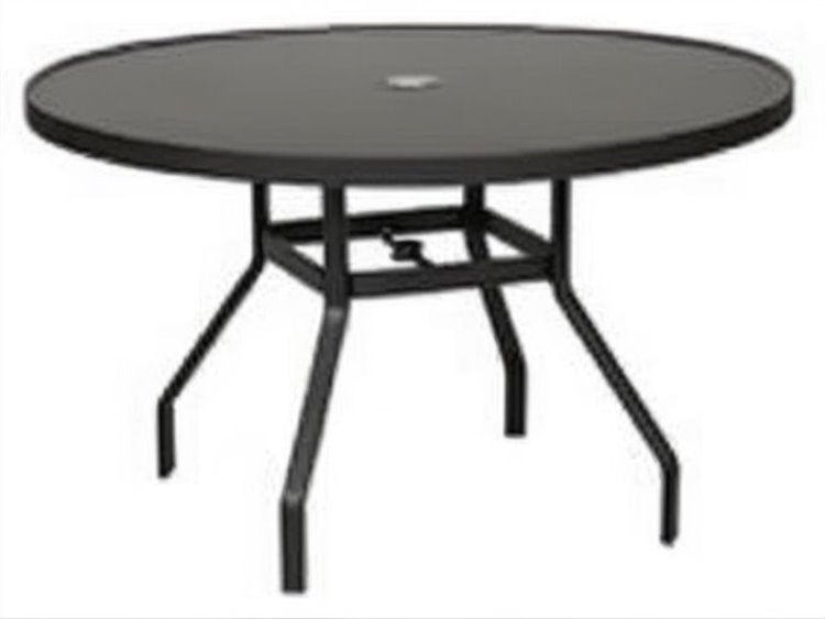 Windward Design Group Avalon II Aluminum Round Outdoor Patio Dining Table with Umbrella Hole