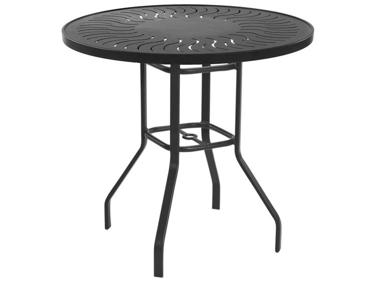 Windward Design Group Sunburst Punched Aluminum Round Outdoor Patio Bar Table with Umbrella Hole
